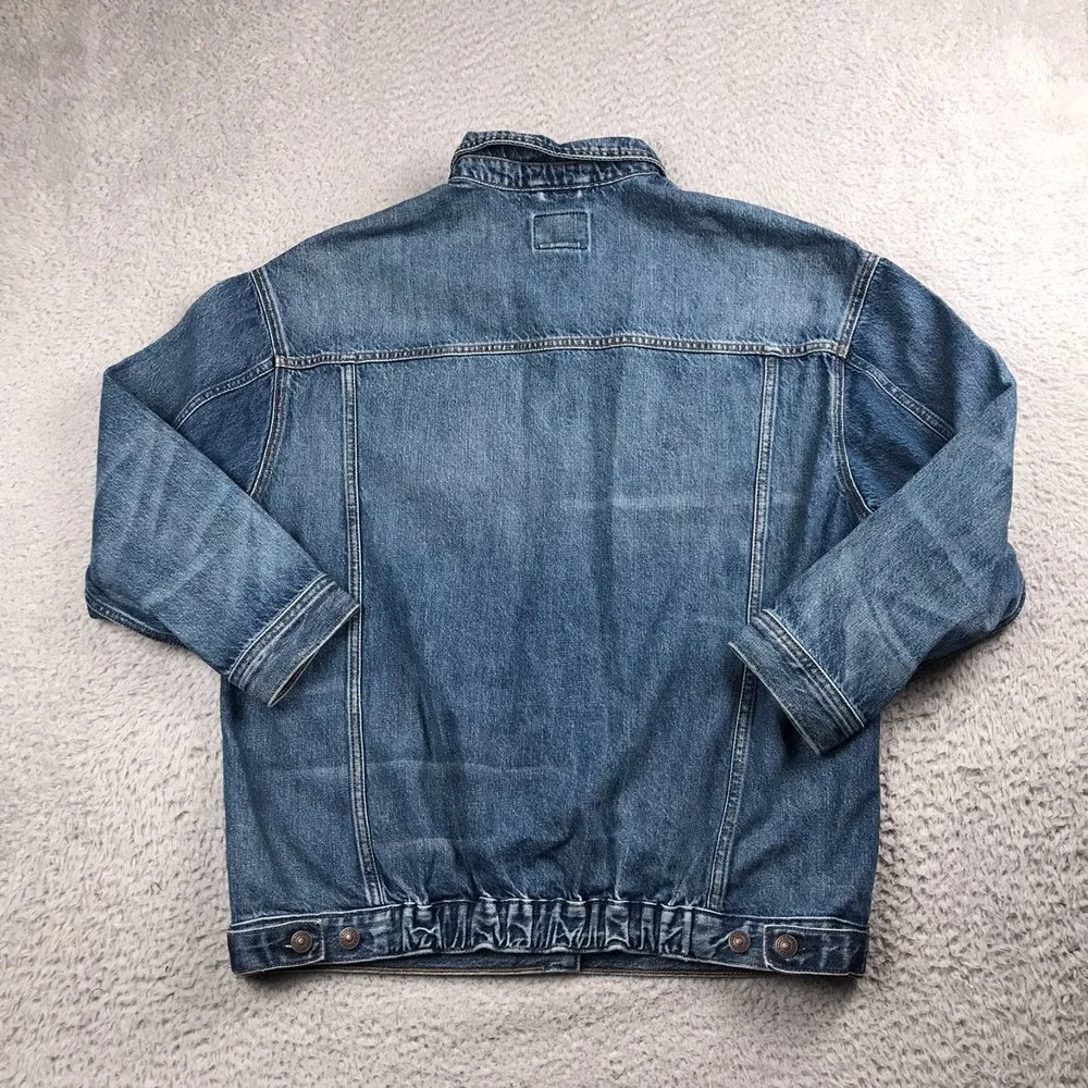 American Eagle AE Oversized Denim Jacket Mens S Blue Jean Cotton Trucker Coat
